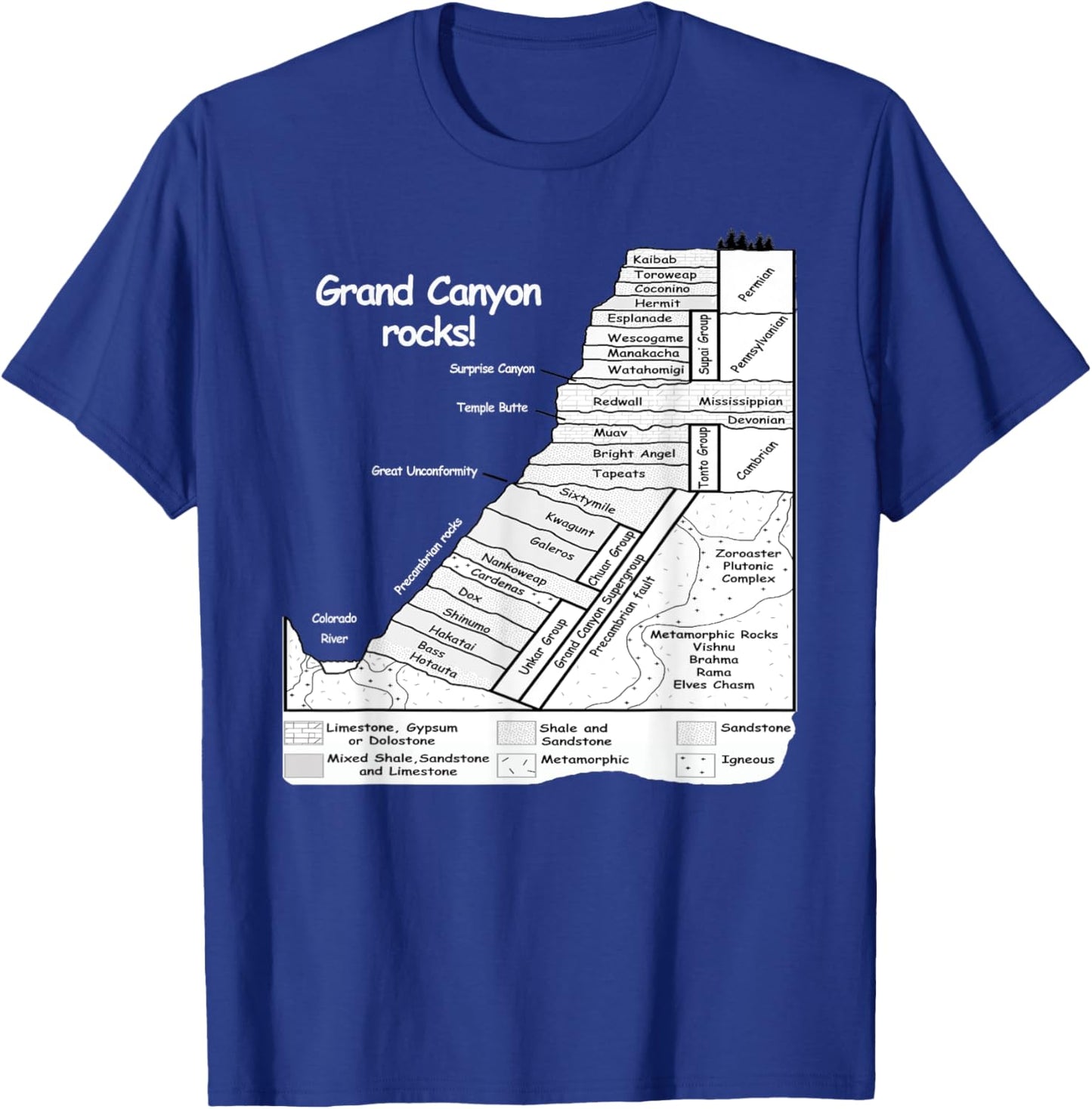Grand Canyon Rocks! Geology of Grand Canyon. T-Shirt - T-Shirt | Royal
