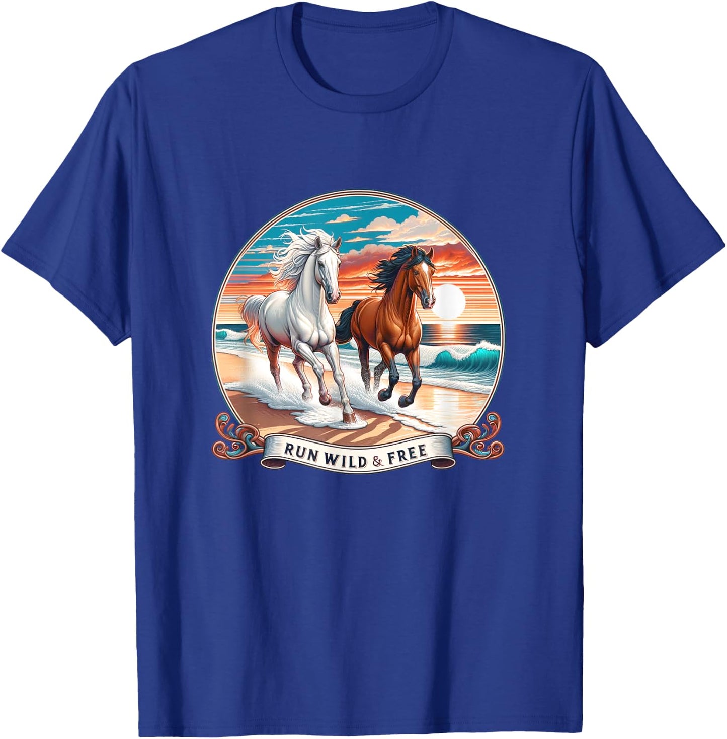 Run Wild And Free - Horses Running On Beach - Women Girls Kids T-Shirt - T-Shirt | Royal