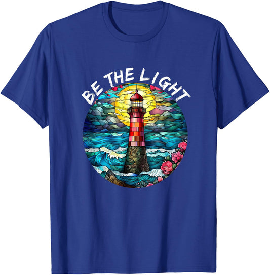 Be The Light Stained Glass Lighthouse Motivational Quote T-Shirt - T-Shirt | Royal