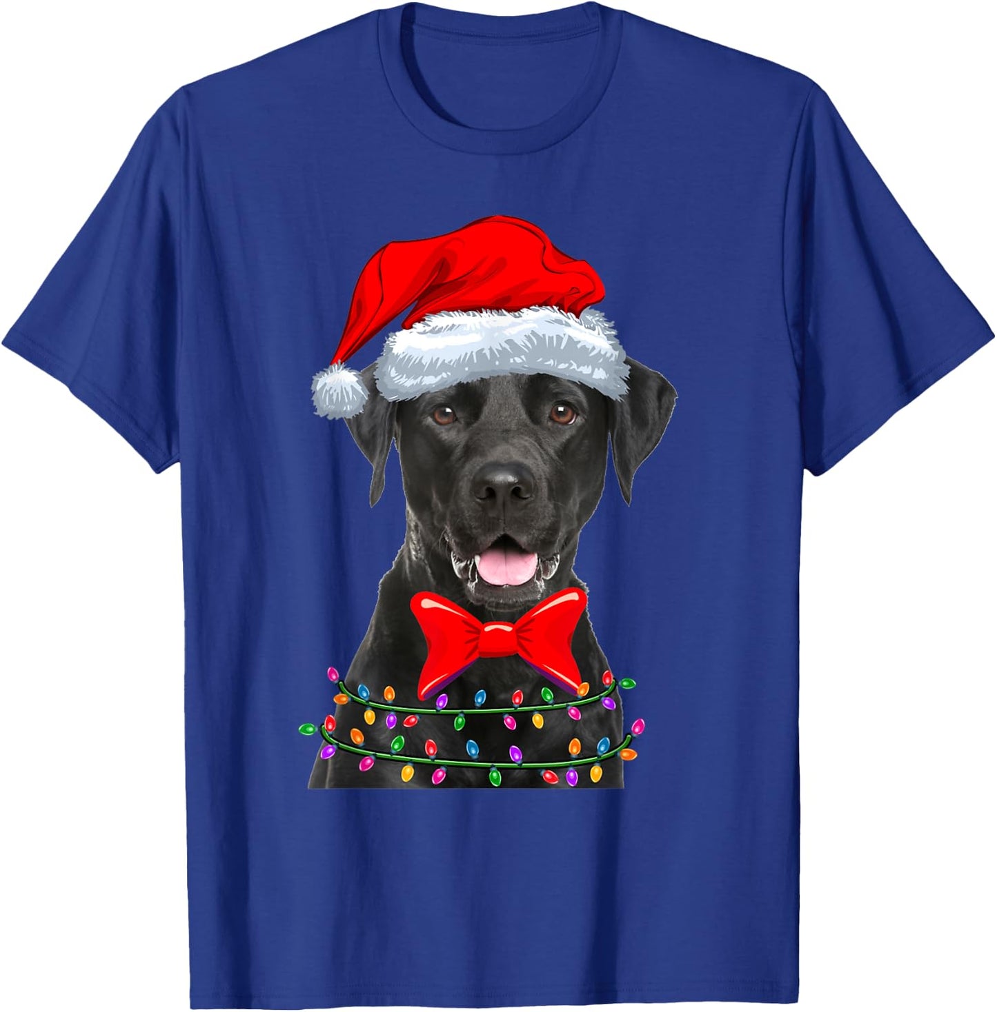 Christmas Lights Black Labrador Wearing Xmas Hat - Dog Lover Men Women Kids T-Shirt - T-Shirt | Royal