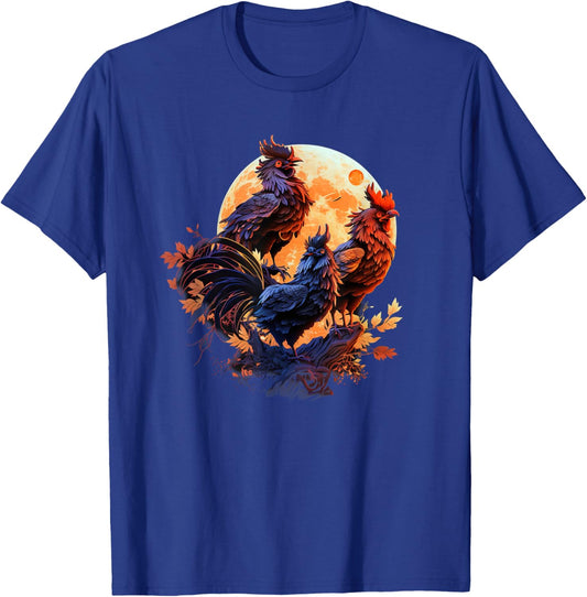 Aesthetic Rooster Howling At Moon T-Shirt - T-Shirt | Royal