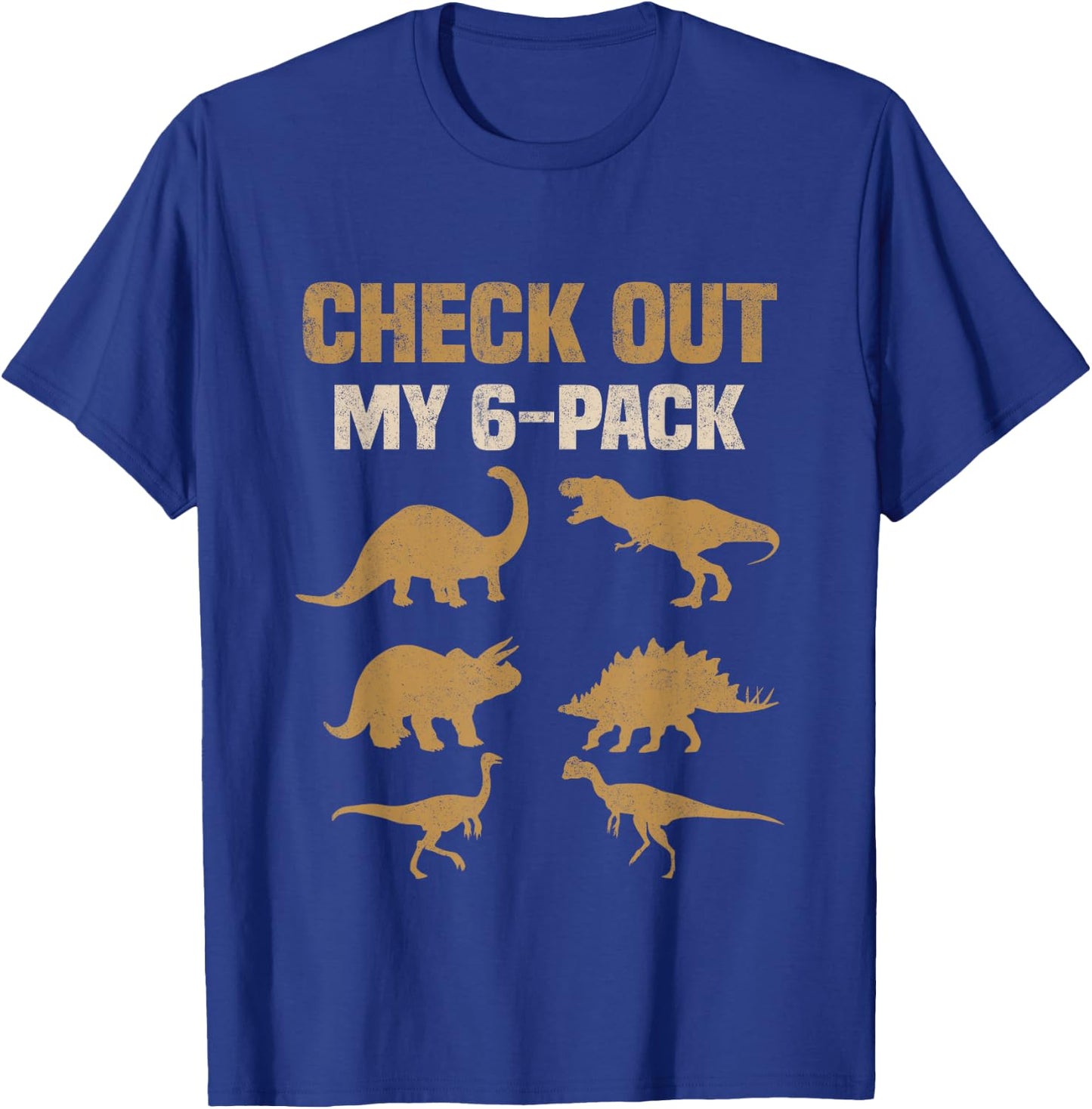 Check Out My Six Pack Funny Gym Dinosaur Costume Vintage T-Shirt - T-Shirt | Royal