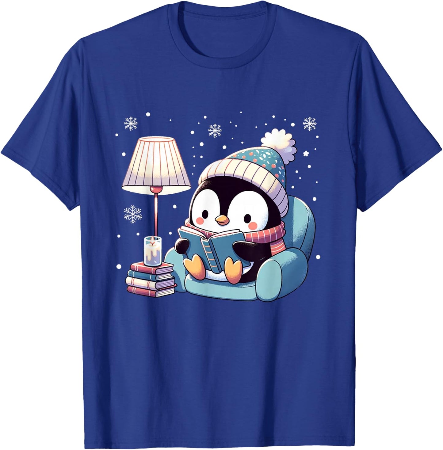 Cute Penguin Reading Kids Women Men Boys T-Shirt - T-Shirt | Royal