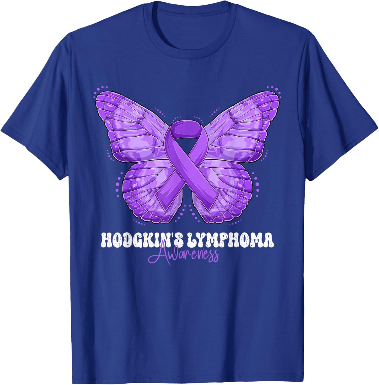 Hodgkin's Lymphoma Awareness Month Purple Ribbon Butterfly T-Shirt - T-Shirt | Royal