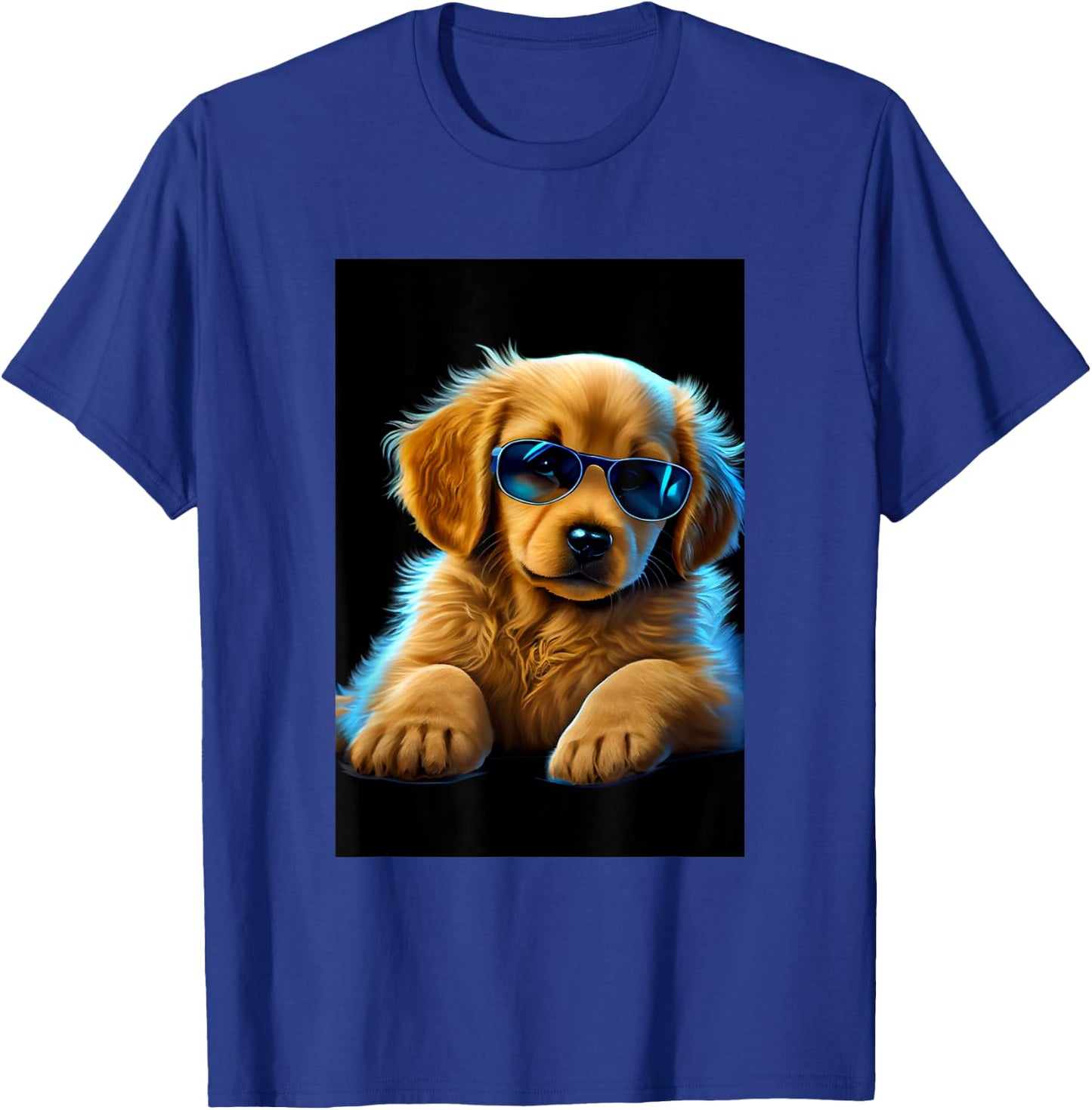 Cute Adorable Golden Retriever Puppy Sunglasses Digital Art T-Shirt - T-Shirt | Royal