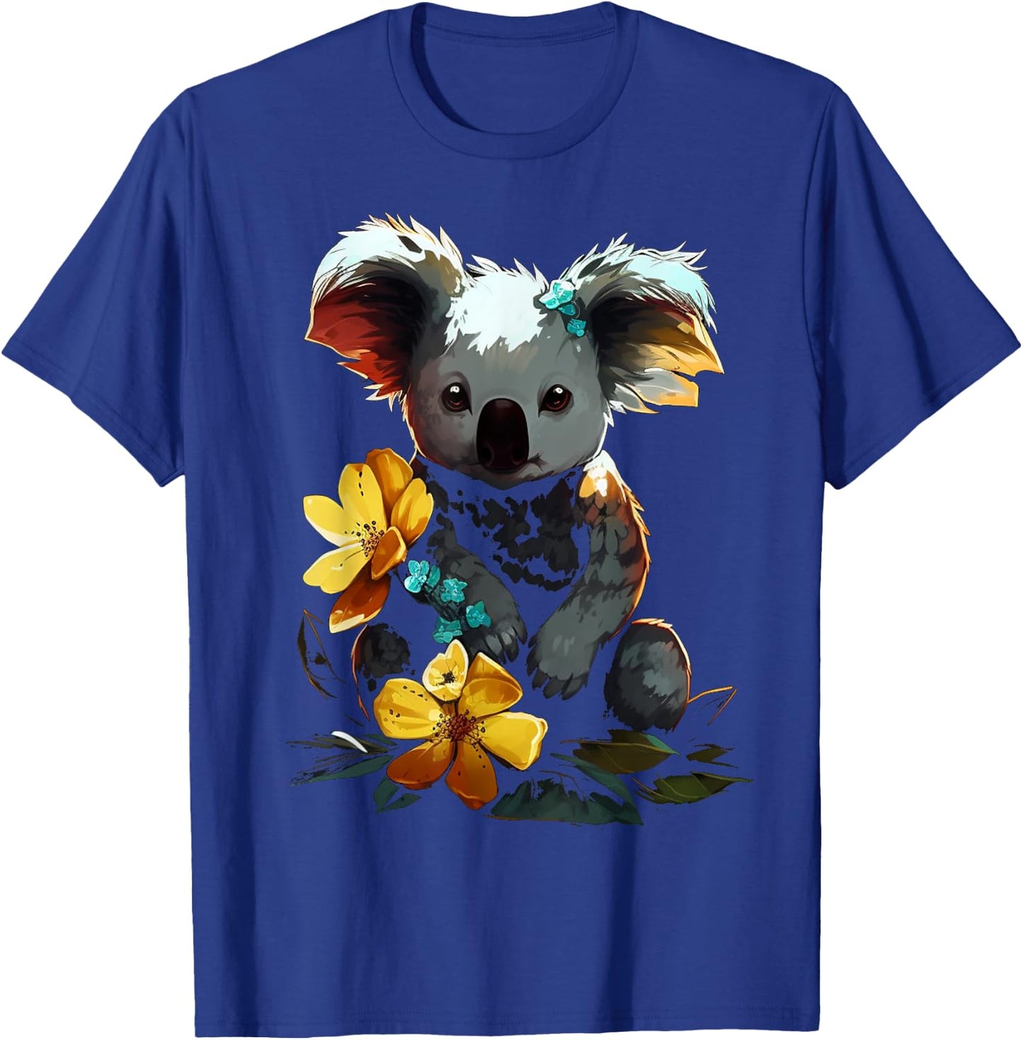 Koala Artwork - Flowers Animal Motif Art Koala T-Shirt - T-Shirt | Royal
