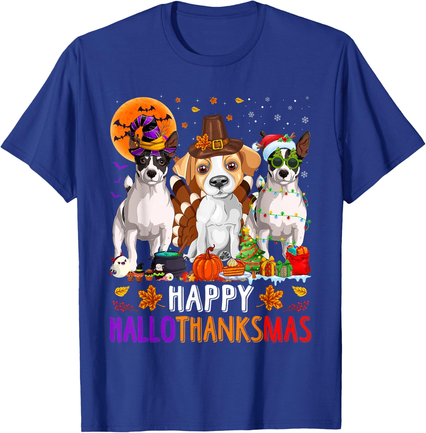 Happy Hallothanksmas Jack Russell Terrier Dog Halloween Xmas T-Shirt - T-Shirt | Royal