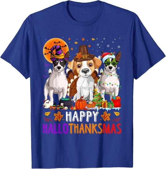 Happy Hallothanksmas Jack Russell Terrier Dog Halloween Xmas T-Shirt - T-Shirt | Royal