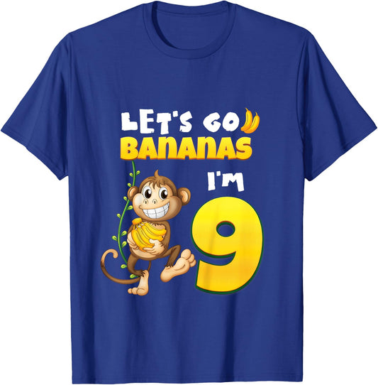 Let's Go Bananas I'm 9 Zoo Animal Jungle Safari 9th Birthday T-Shirt - T-Shirt | Royal