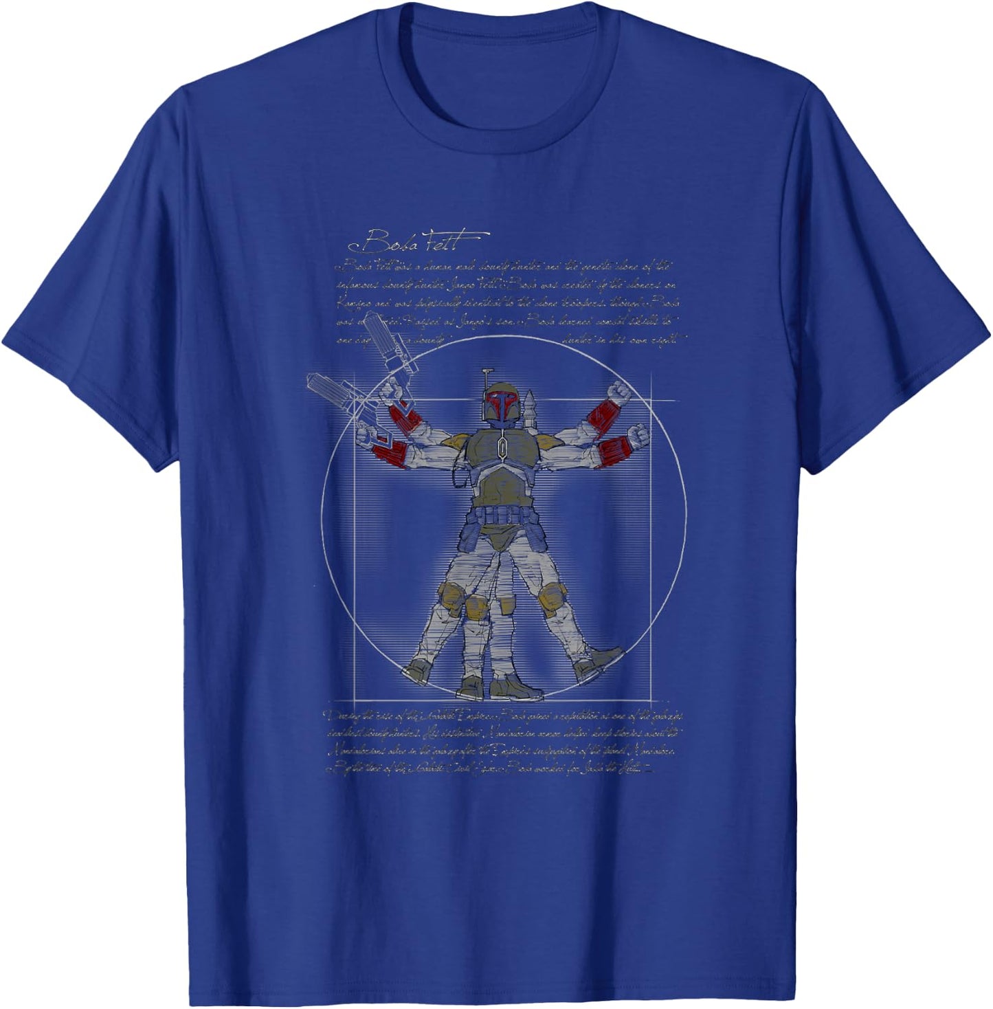 Star Wars Classic Boba Fett Vitruvian Man Vintage Portrait T-Shirt - T-Shirt | Royal