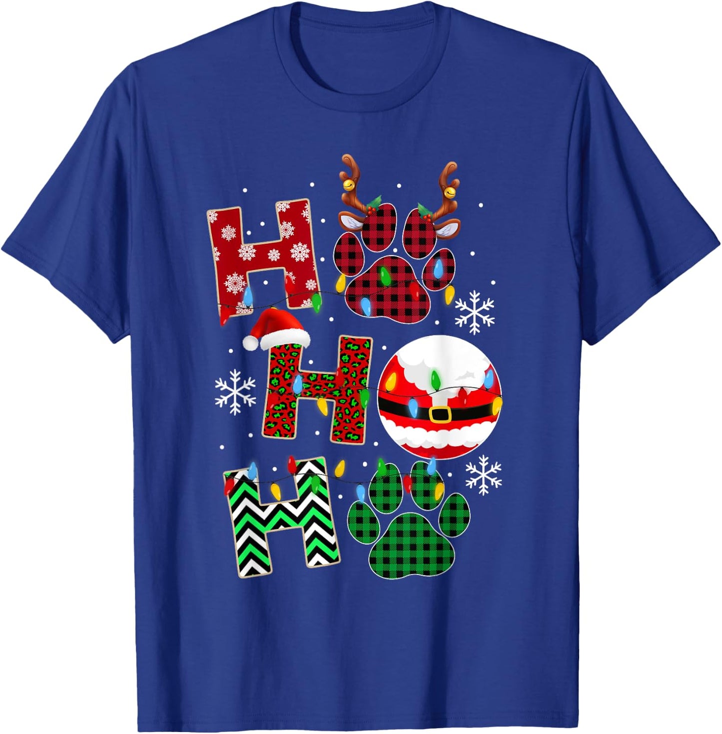 HoHoHo Dog Paw Christmas Pajama Cute Holiday Dog Lovers Xmas Men Women Kids T-Shirt - T-Shirt | Royal