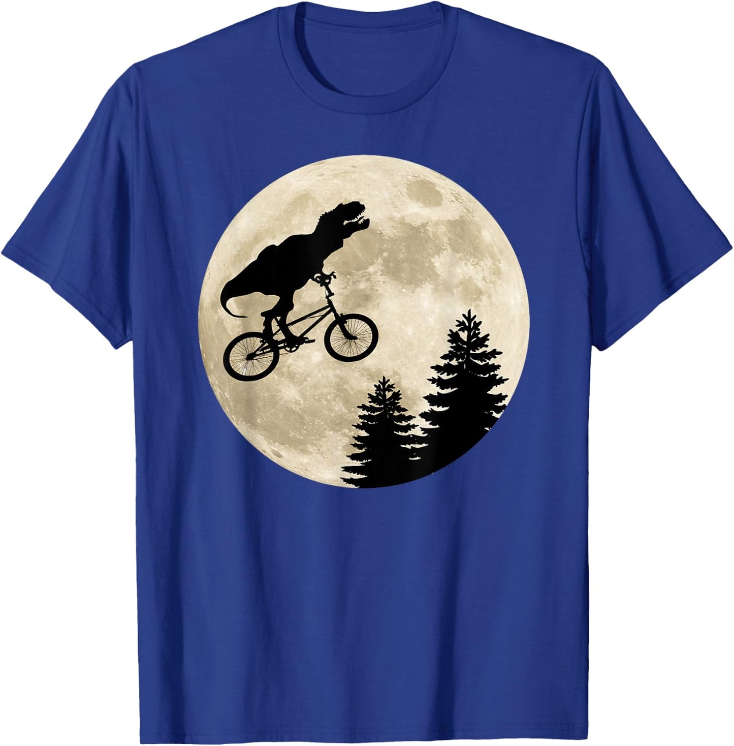 T-Rex Riding Against The Moon On A Bike T-Shirt - T-Shirt | Royal