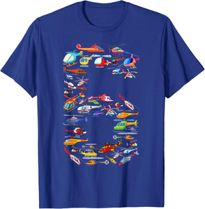Helicopter 6th Birthday Kids Airplane 6 Year Old Boy Plane T-Shirt - T-Shirt | Royal