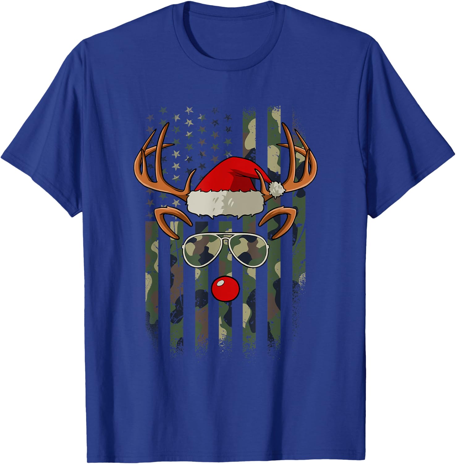 Reindeer Camo American Flag Christmas Pajama X-Mas Veteran T-Shirt - T-Shirt | Royal