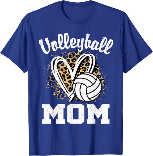 Volleyball Mom Leopard Heart T-Shirt - T-Shirt | Royal