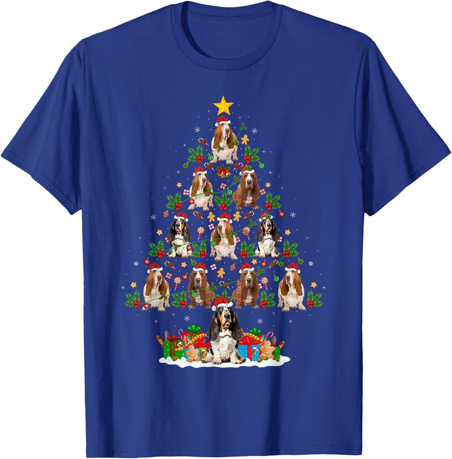 Lighting Xmas Holiday Santa Basset Hound Dog Christmas Tree T-Shirt - T-Shirt | Royal