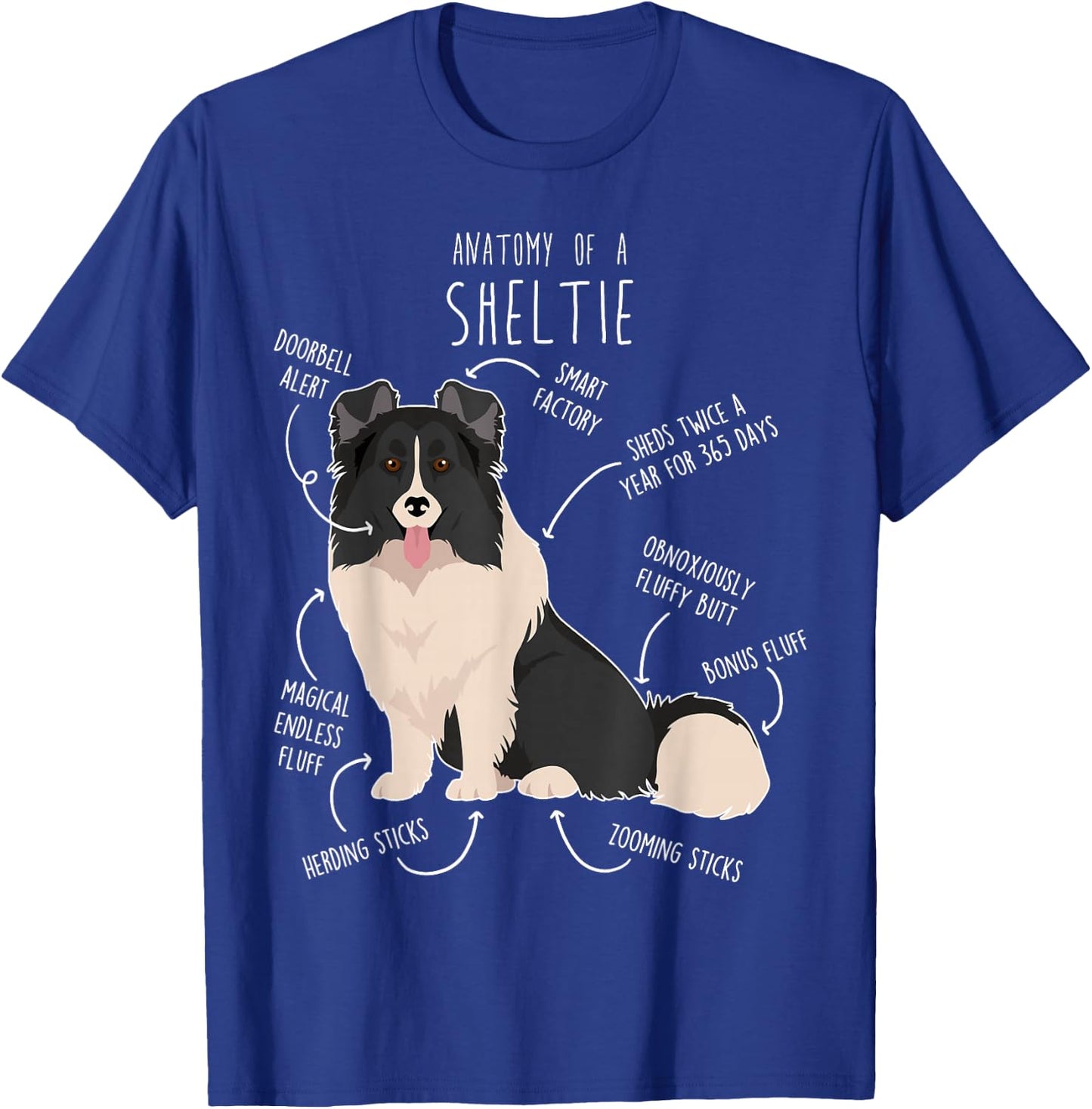 Bi Black Sheltie Shetland Sheepdog Anatomy, Funny Cute Pet Men Women Girls Kids T-Shirt - T-Shirt | Royal
