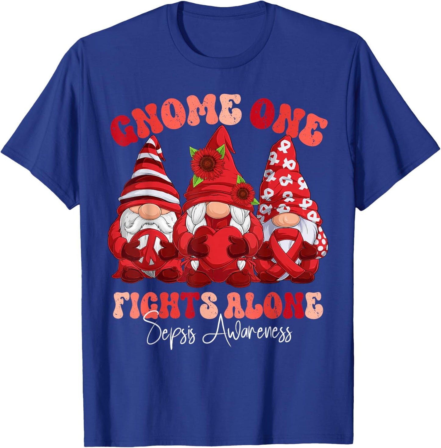 Sepsis Awareness Month Red Ribbon Gnomies T-Shirt - T-Shirt | Royal