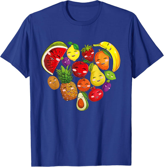 Funny Fruits Collage Cute Heart Fruit and Vegetables T-Shirt - T-Shirt | Royal