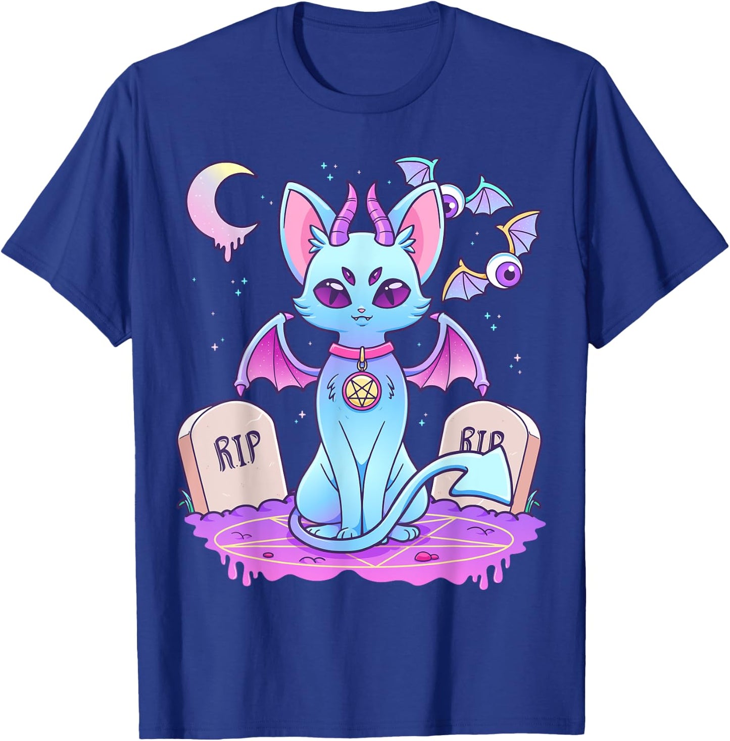 Pastel Goth Creepy Pentagram Cat Kawaii Emo Kitten Nu Goth Men Women Girls Kids T-Shirt - T-Shirt | Royal