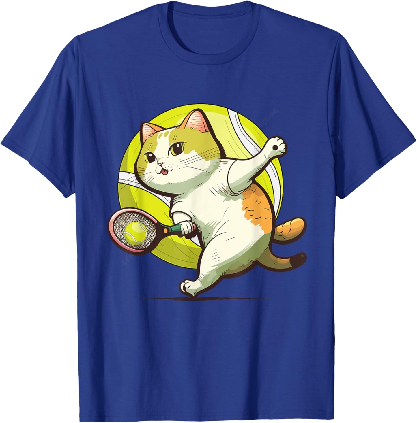 Funny Tennis Racket Cat Playing Tennis Women Kids T-Shirt - T-Shirt | Royal