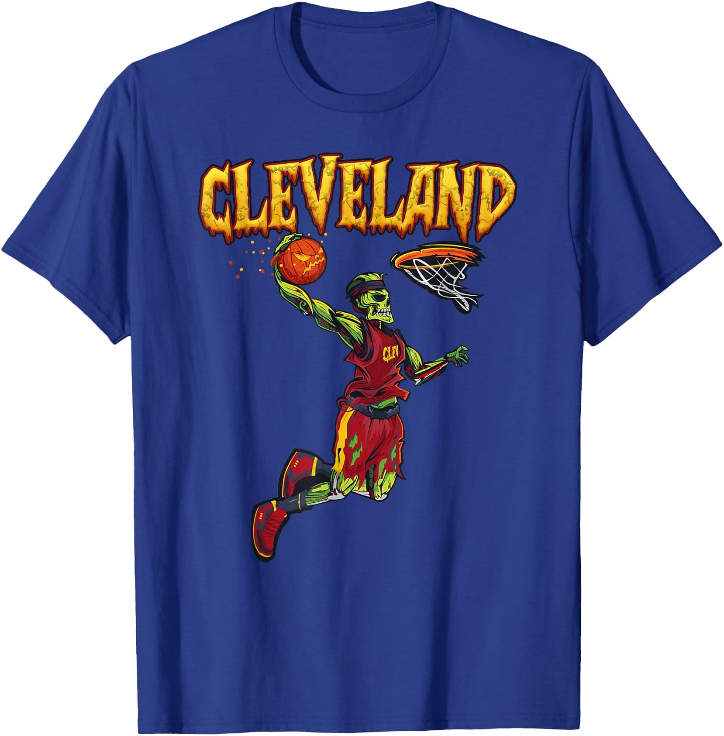 Jump Zombie Cleveland Dunk Player Halloween Pumpkin Ball T-Shirt - T-Shirt | Royal