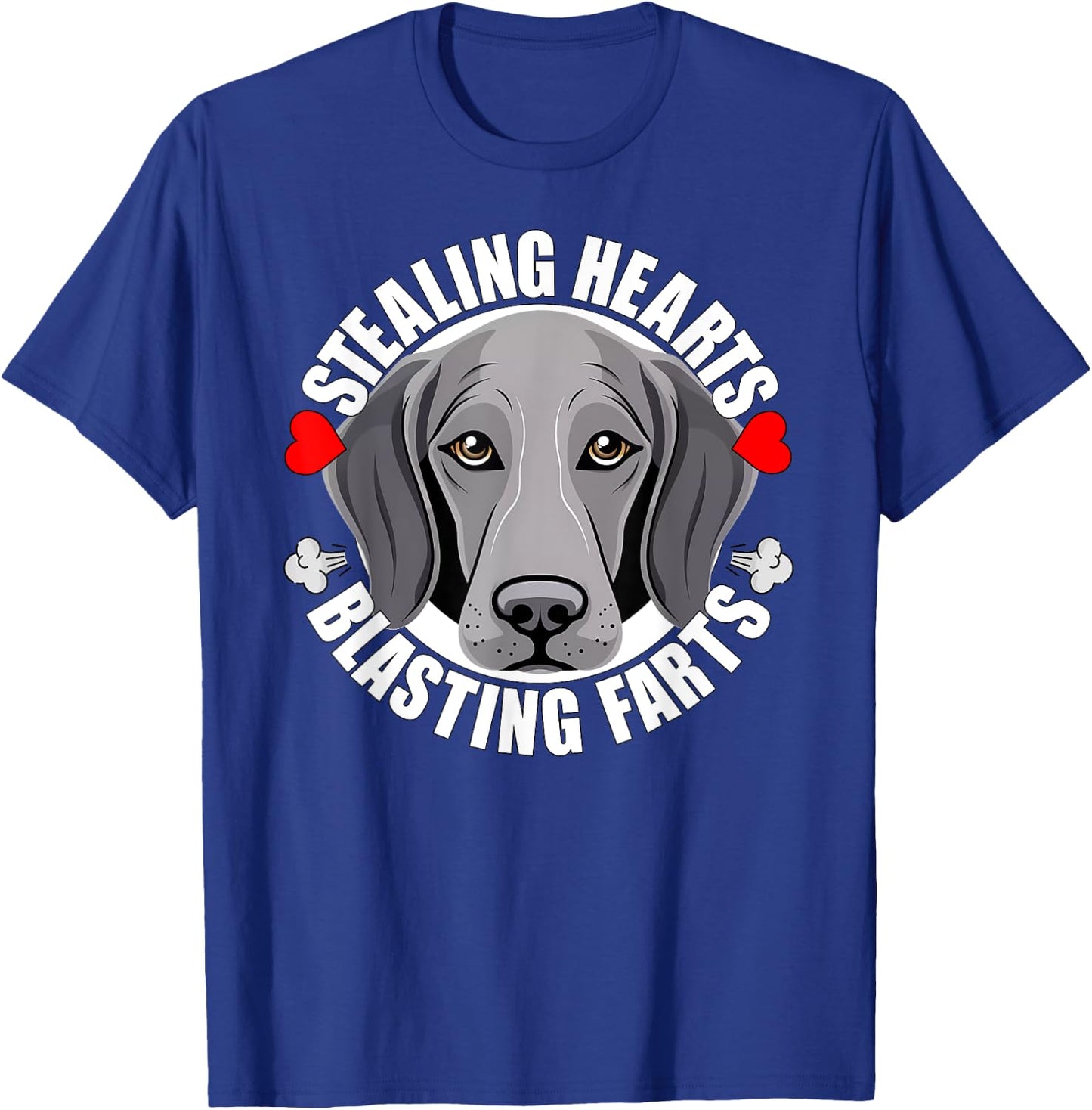Funny Weimaraner Stealing Hearts Blasting Farts Puppy Dog T-Shirt - T-Shirt | Royal