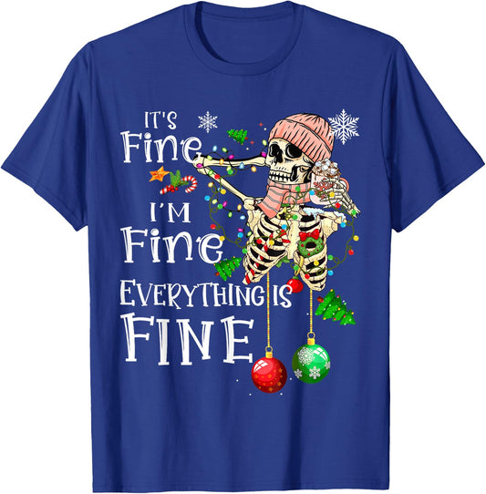It's Fine I'm Fine Everything Is Fine Skeleton Latte Xmas T-Shirt - T-Shirt | Royal