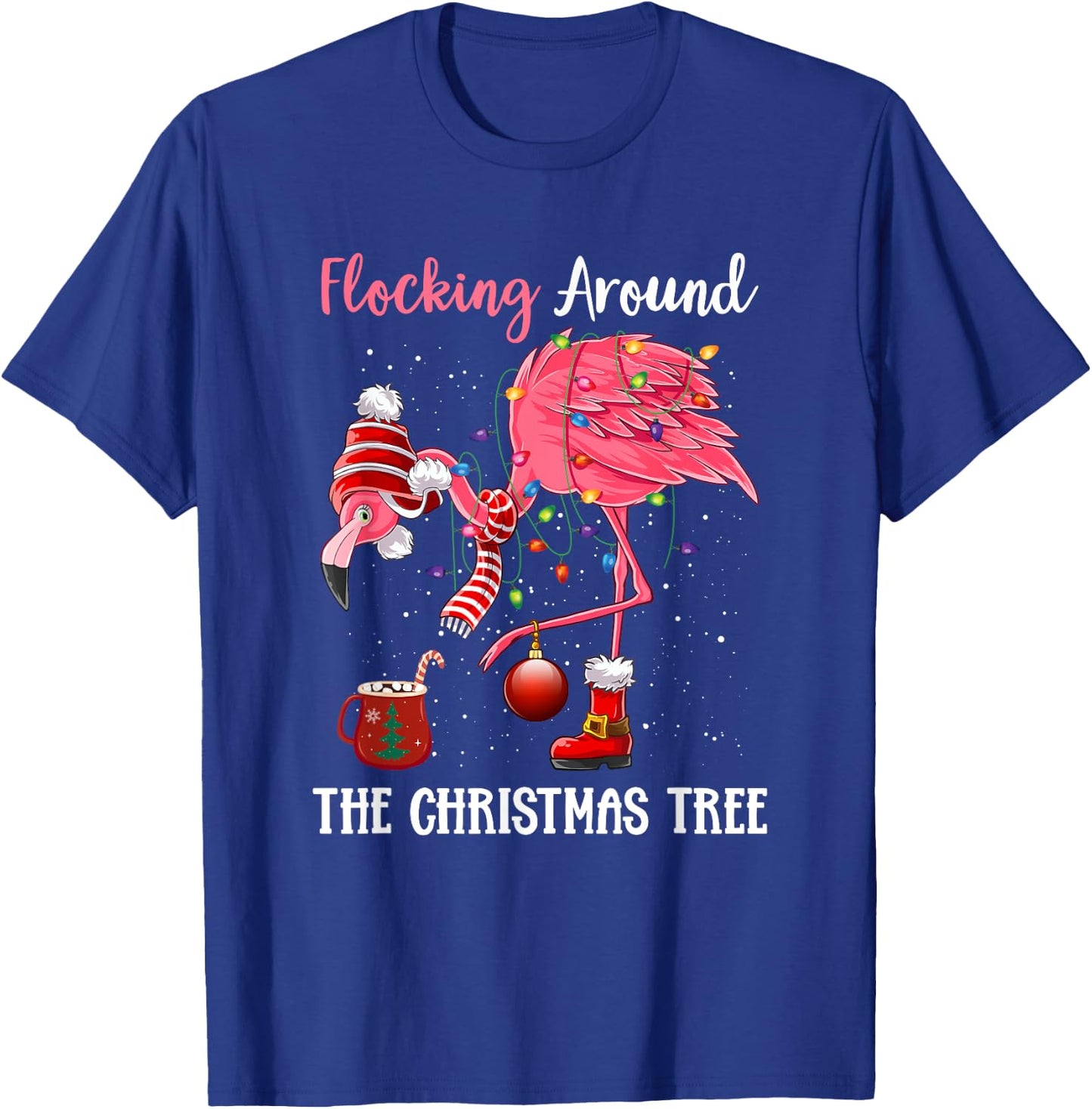 Flocking Around The Christmas Tree Xmas Pjs Pink Flamingo T-Shirt - T-Shirt | Royal