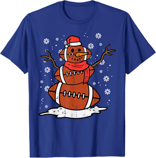 Christmas American Football Snowman Xmas Sport Men Boys Kids T-Shirt - T-Shirt | Royal