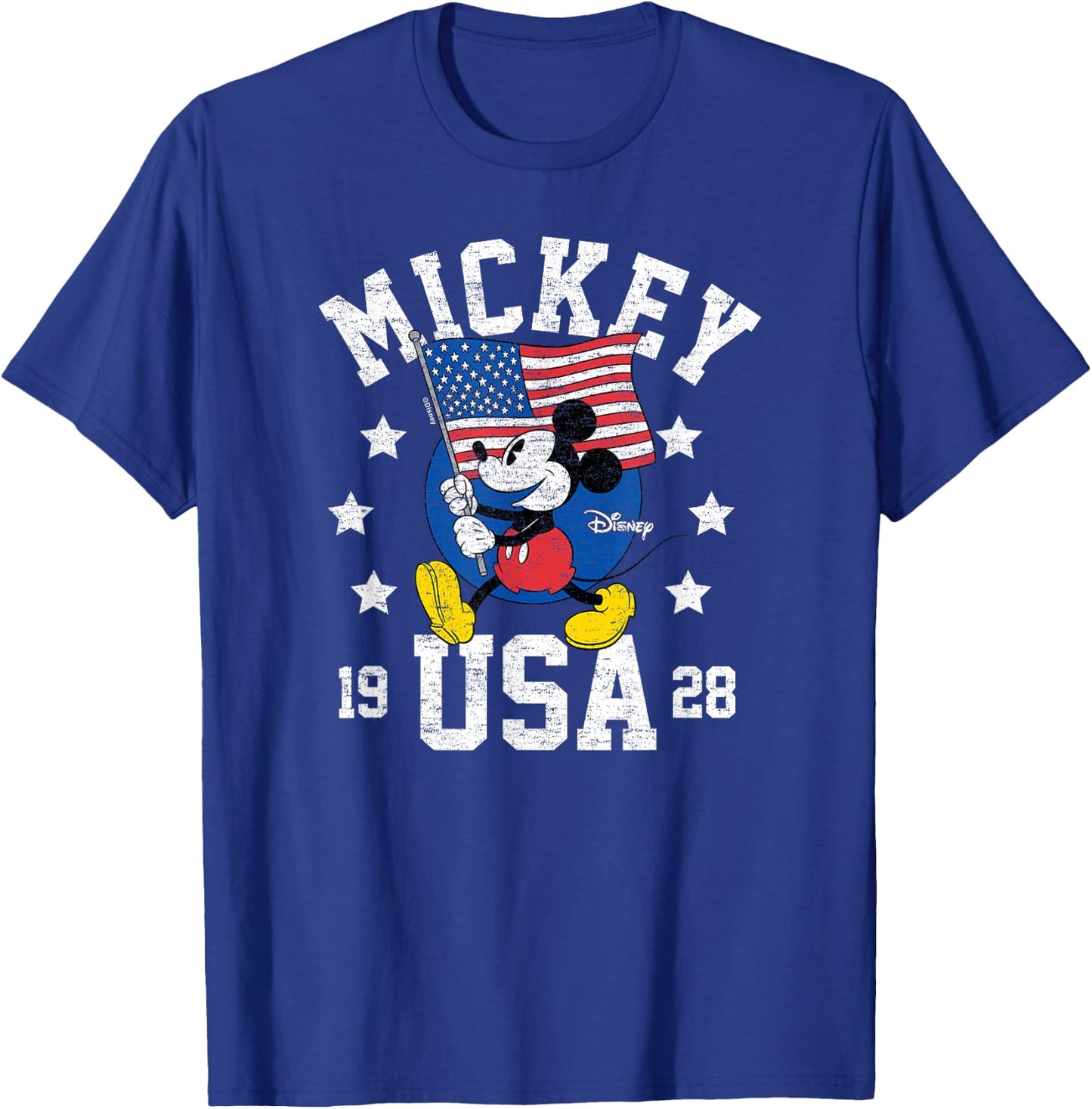 Mickey Mouse - Waving Flag USA with Stars T-Shirt - T-Shirt | Royal