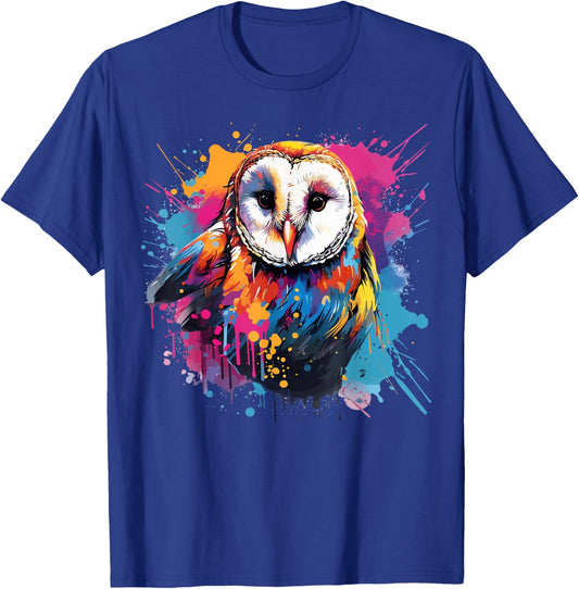 Splash Art Owls Lover Colorful Barn Owl T-Shirt - T-Shirt | Royal