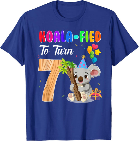 Koalafied To Turn 7th Birthday Koala Bear 7 Year Old Party T-Shirt - T-Shirt | Royal