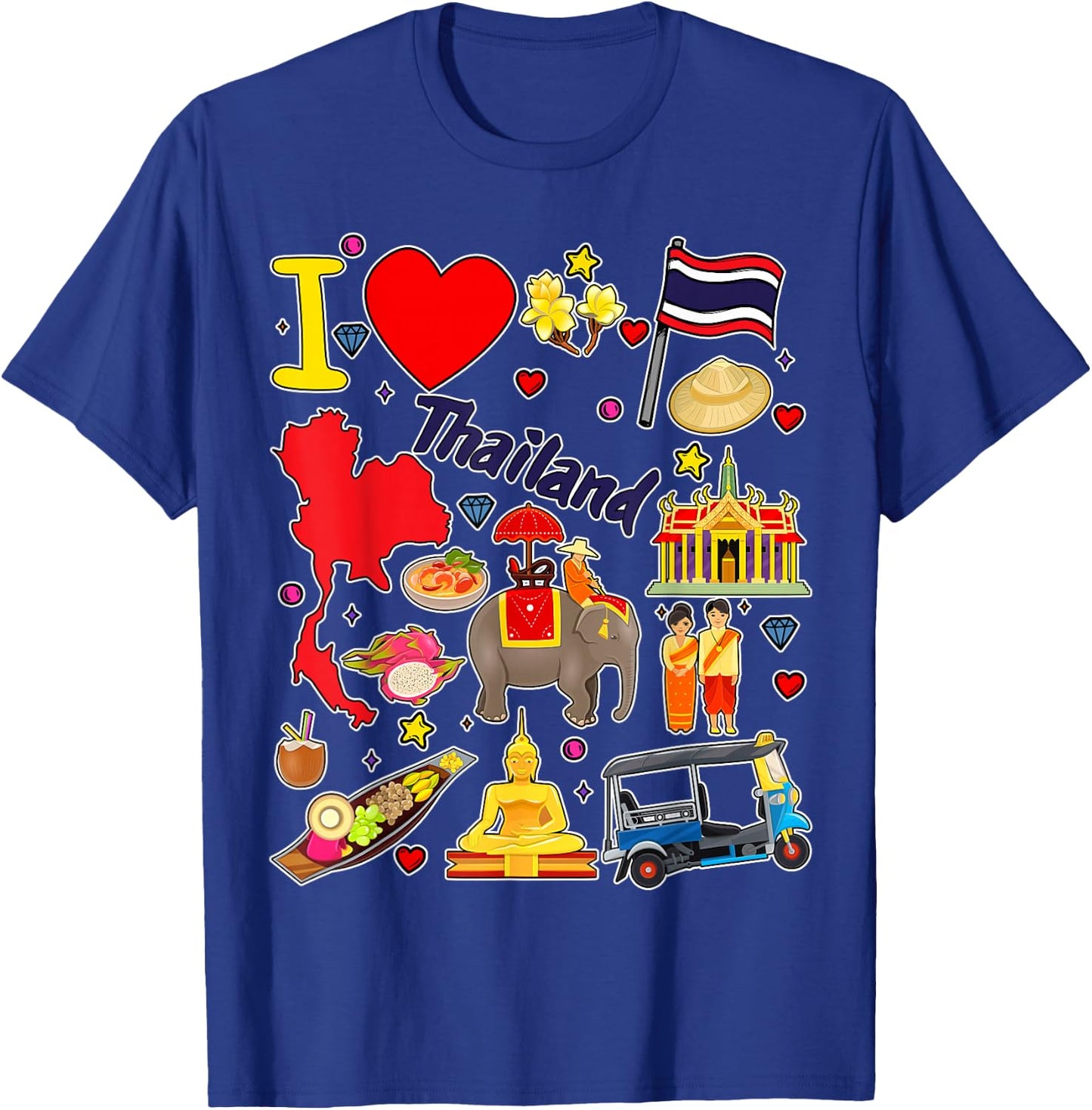 Thai hand drawn landmarks, Thailand map, Culture icons T-Shirt - T-Shirt | Royal