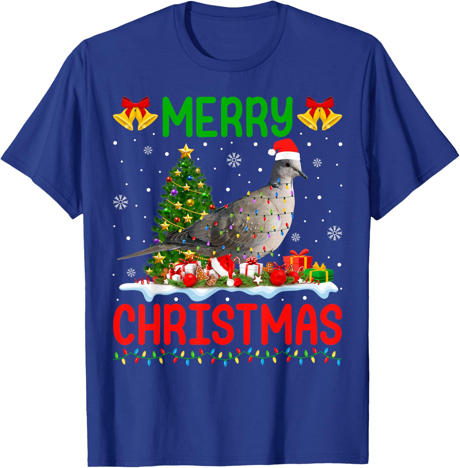 Xmas Dove Bird Lighting Santa Merry Christmas Mourning Dove T-Shirt - T-Shirt | Royal