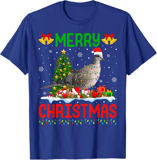 Xmas Dove Bird Lighting Santa Merry Christmas Mourning Dove T-Shirt - T-Shirt | Royal