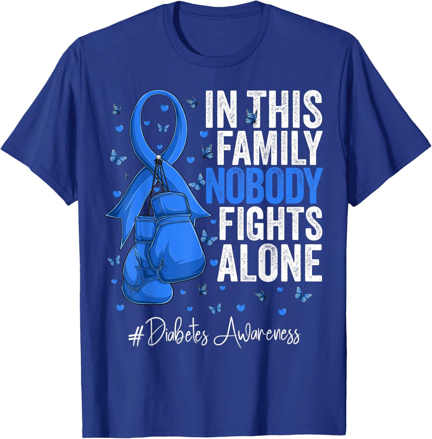 Blue Ribbon Survivor Fighter Diabetes Awareness T-Shirt - T-Shirt | Royal