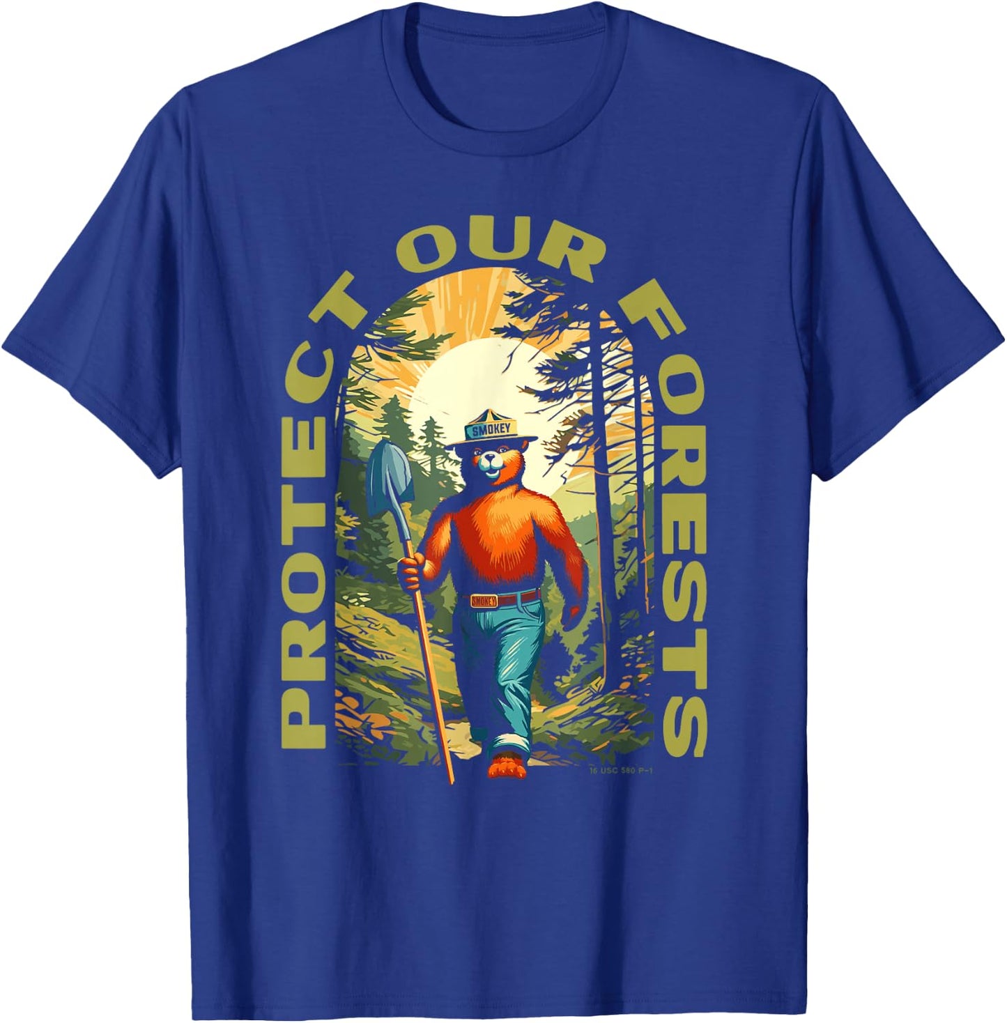 Hiking Smokey Bear Protect Our Forests Vintage T-Shirt - T-Shirt | Royal