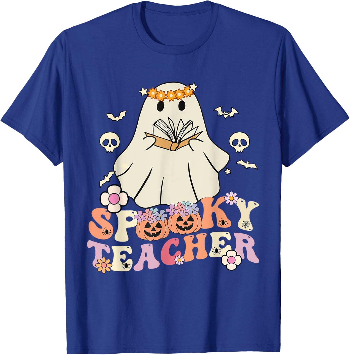 Spooky Teacher Groovy Retro Ghost Teacher Halloween 2023 Women Kids T-Shirt - T-Shirt | Royal