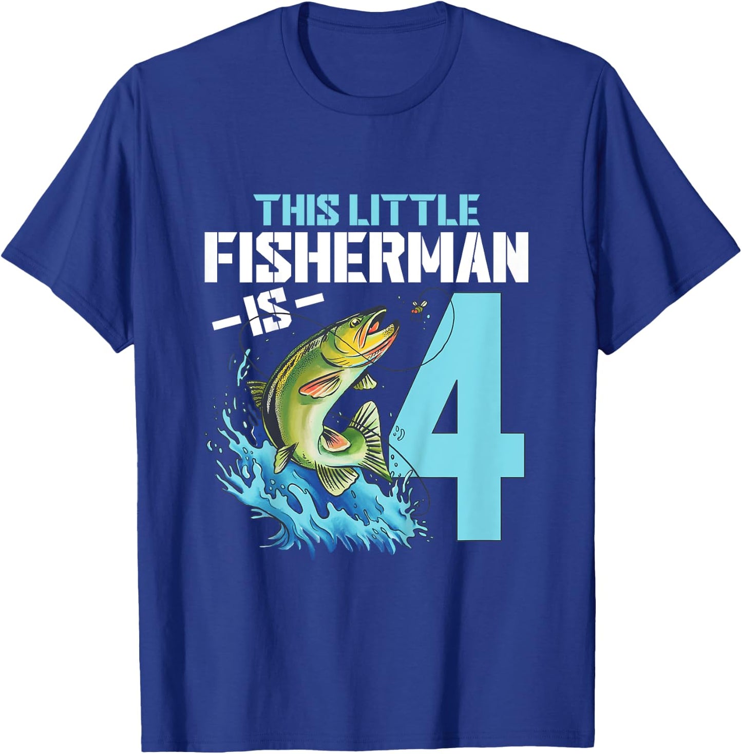 Kids Fishing Birthday Shirt 4 Year Old Boy Fisher 4th Bday Kids T-Shirt - T-Shirt | Royal