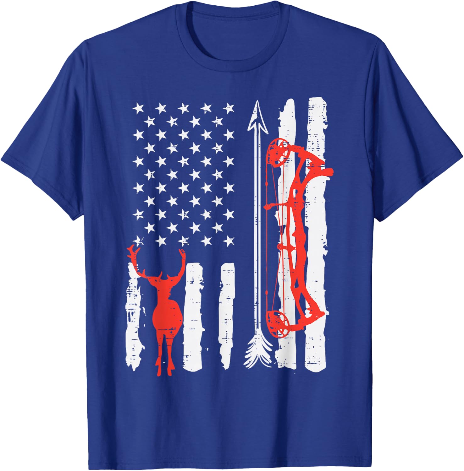 US Flag Deer Bow Hunting Patriotic Archer Hunter Men Women T-Shirt - T-Shirt | Royal