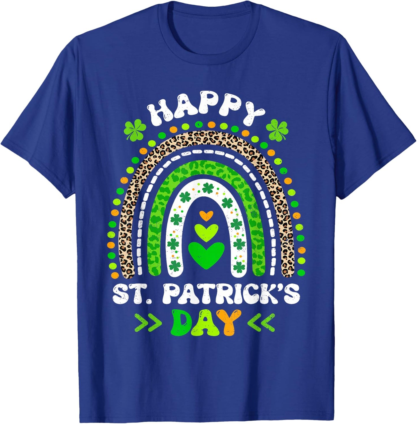 Groovy Happy St Patricks Day Leopard Rainbow Shamrock Irish T-Shirt - T-Shirt | Royal