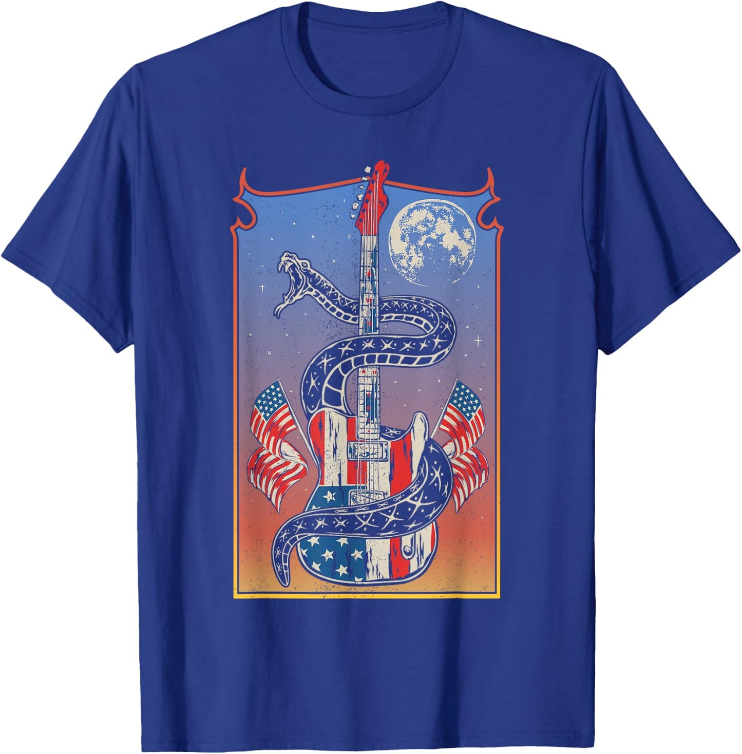 American Flag Guitar 4th of July Guitarist USA Country Music T-Shirt - T-Shirt | Royal