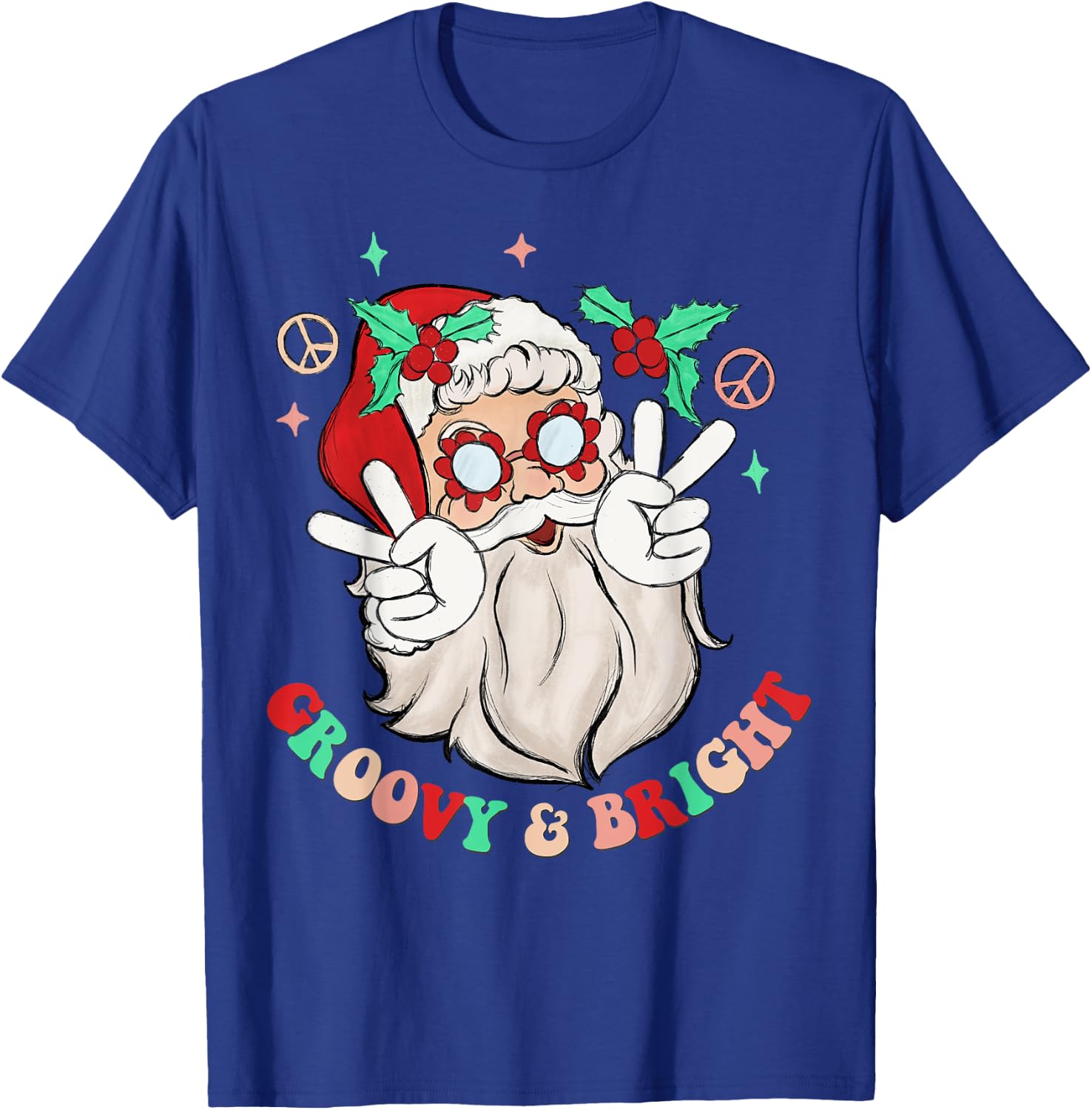 Hippie Santa Groovy Peace Sign Funny Merry Christmas T-Shirt - T-Shirt | Royal