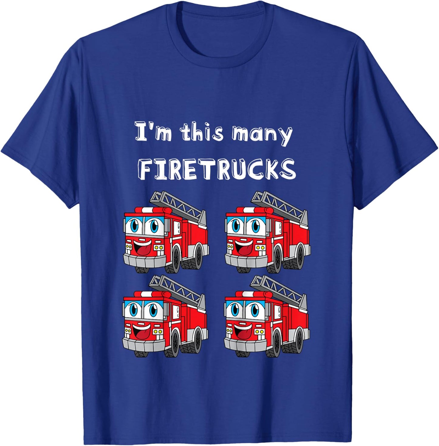 Kids Firetruck 4th Birthday I'm This Many Firetrucks 4-Year-Old T-Shirt - T-Shirt | Royal