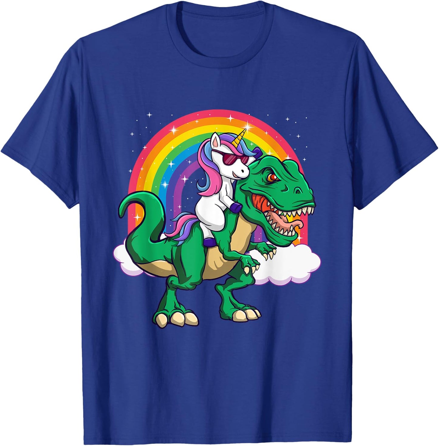 Unicorn Riding Dinosaur - Mythical Animal Rainbow Unicorn T-Shirt - T-Shirt | Royal