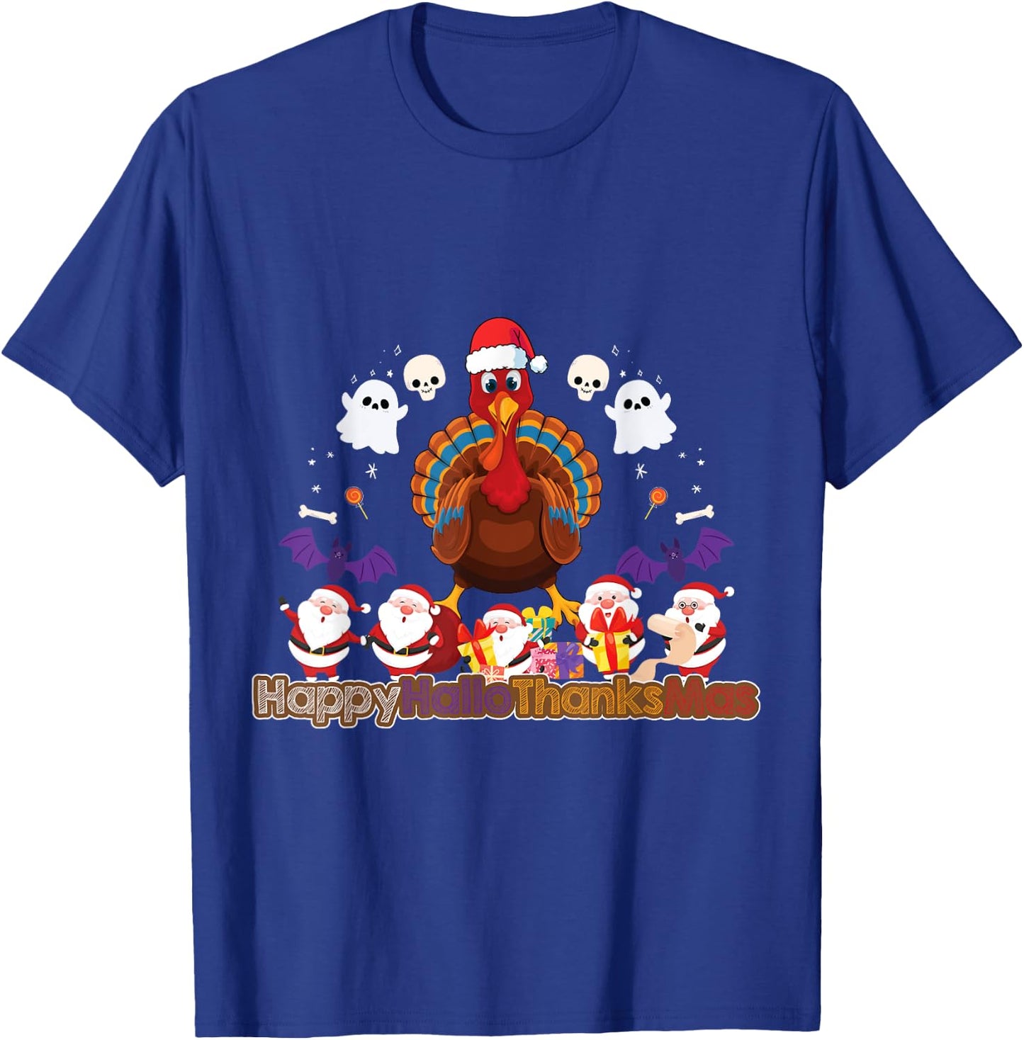 Funny HalloThanksMas Turkey Santa Holiday T-Shirt - T-Shirt | Royal
