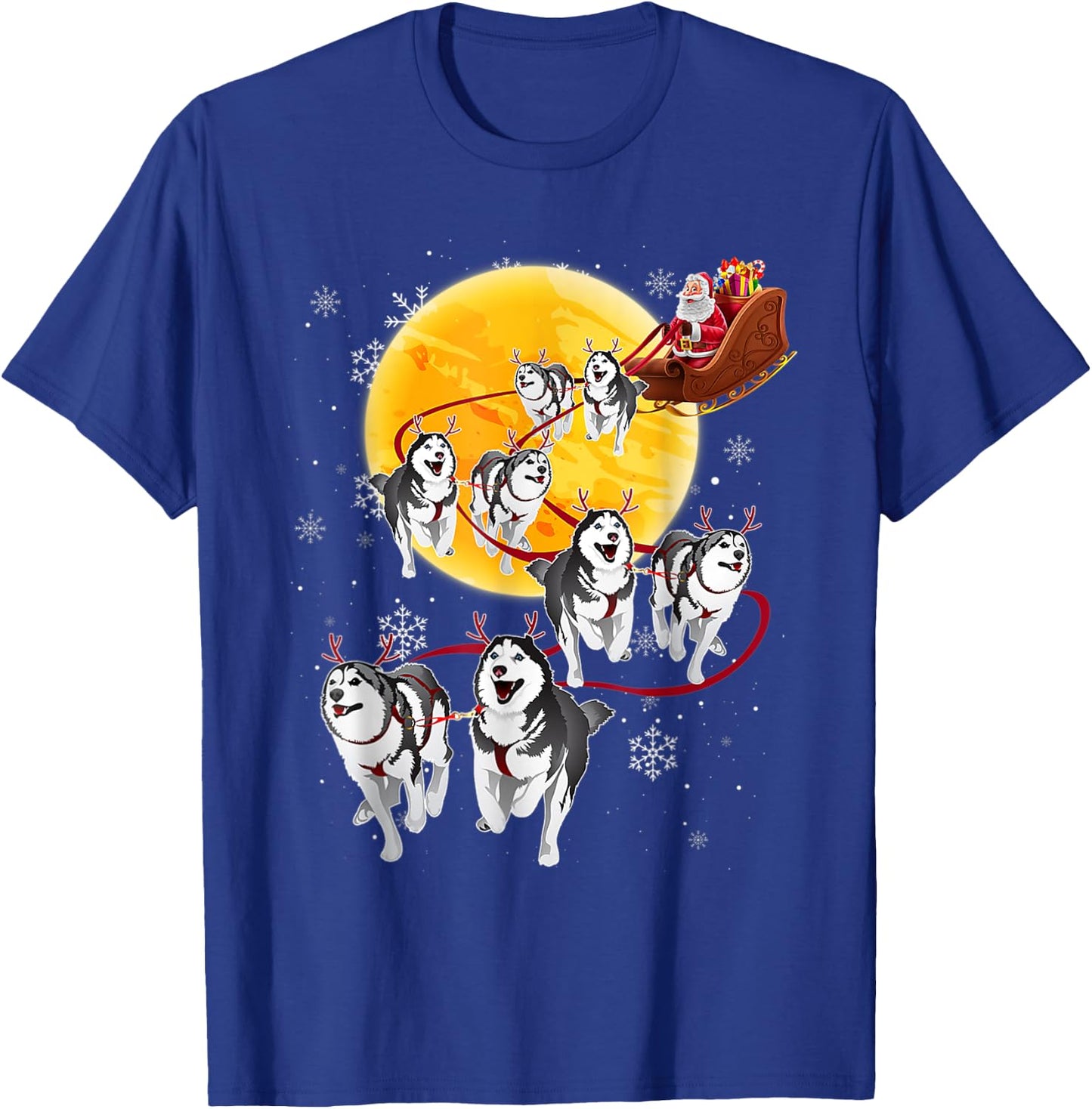 Santa Ride Sleigh Siberian Husky Christmas Dog Lover T-Shirt - T-Shirt | Royal