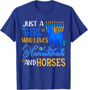 Just A Girl Who Loves Hanukkah And Horses Menorah Horse Farm T-Shirt - T-Shirt | Royal