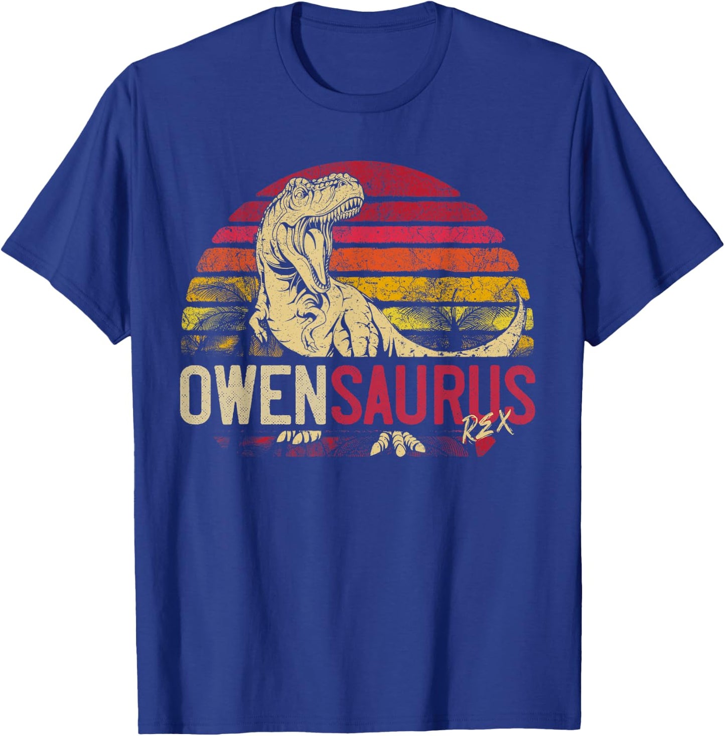 Owen Saurus Funny Personalized Dinosaur T Rex Name Boys Gift T-Shirt - T-Shirt | Royal